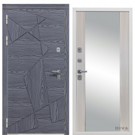 Дверь металлическая Дива-97/3 Зеркало (Дуб Графит - Д15 Сандал белый) фурнитура хром