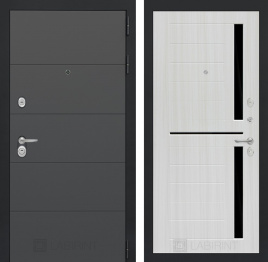 Входная дверь ART графит 02 - Сандал белый, стекло черное