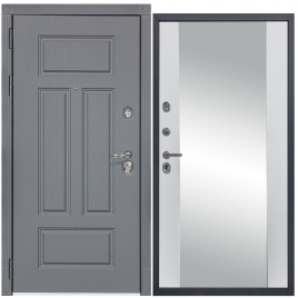 Дверь металлическая МХ-29 Зеркало (Ясень графит - Д15 Белый Софт)