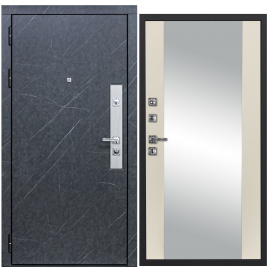 Дверь металлическая МХ-26 зеркало (Гранит лава оникс - Д15 Софт шампань)
