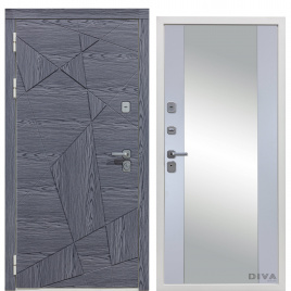 Дверь металлическая Дива-97/3 Зеркало (Дуб Графит - Д15 Силк Маус) фурнитура хром