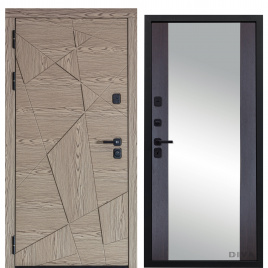 Дверь металлическая Дива-97/1 Зеркало (Дуб натуральный - Д15 Венге) ф. черная