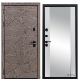 Дверь металлическая Дива-97/2 Зеркало (Дуб коньяк - Д15 Белый софт) фурнитура черная