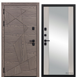 Дверь металлическая Дива-97/2 Зеркало (Дуб коньяк - Д15 Сандал белый) фурнитура черная