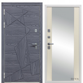 Дверь металлическая Дива-97/3 Зеркало (Дуб Графит - Д15 Софт Шампань) фурнитура хром