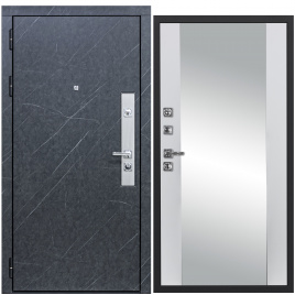Дверь металлическая МХ-26 зеркало (Гранит лава оникс - Д15 Белый софт)