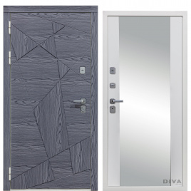 Дверь металлическая Дива-97/3 Зеркало (Дуб Графит - Д15 Белый Софт) фурнитура хром