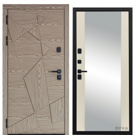 Дверь металлическая Дива-97/1 Зеркало (Дуб натуральный - Д15 Софт Шампань) ф. черная