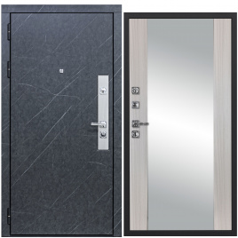 Дверь металлическая МХ-26 зеркало (Гранит лава оникс - Д15 Сандал белый)