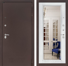Входная дверь CLASSIC антик медный с Зеркалом Фацет - Белый софт
