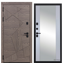 Дверь металлическая Дива-97/2 Зеркало (Дуб коньяк - Д15 Силк Маус) ф. черная
