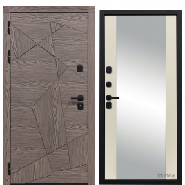 Дверь металлическая Дива-97/2 Зеркало (Дуб коньяк - Д15 Софт Шампань) ф. черная