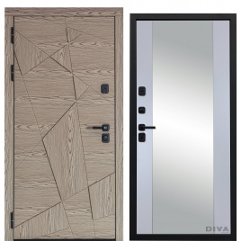 Дверь металлическая Дива-97/1 Зеркало (Дуб натуральный - Д15 Силк Маус) ф. черная