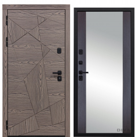Дверь металлическая Дива-97/2 Зеркало (Дуб коньяк - Д15 Венге) фурнитура черная