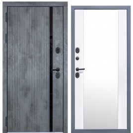 Дверь металлическая МХ-46 зеркало (Бетон темный - Белый матовый)