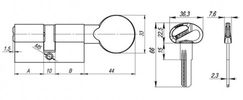 Цилиндровый Fuaro (Фуаро) механизм (D-PRO502/110) D-PRO5002Knob110(55+10+45) CP хром 5Key фото 2