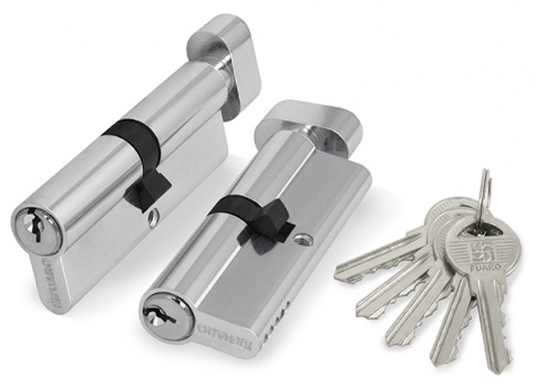Цилиндровый Fuaro (Фуаро) механизм (100 ZM/80) 1000ZMKnob80(30+10+40) CP хром 5Key с вертушкой фото 1