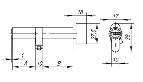 Цилиндровый Ajax (Аякс) механизм (AX202/60) AX2002Knob60 (25+10+25) CP хром с вертушкой фото 2